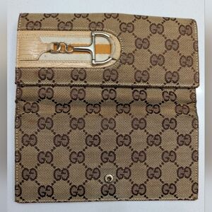 Gucci VintageBeige and Brown Monogram Wallet